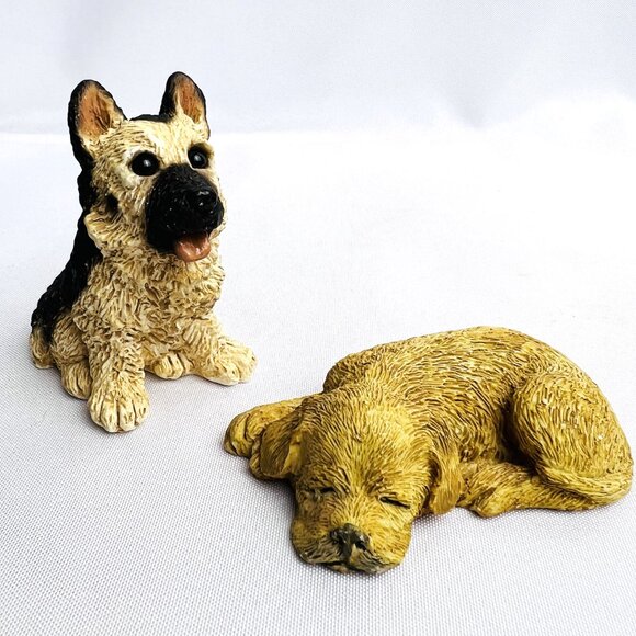 Set of Two Adorable Resin Dog Figurines Sitting and Sleeping Puppies - Picture 7 of 12